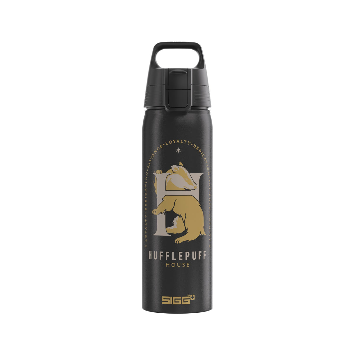 SIGG WMB ONE Hufflepuff 0,75 l alumiinipullo, edestä, pullo täytettynä