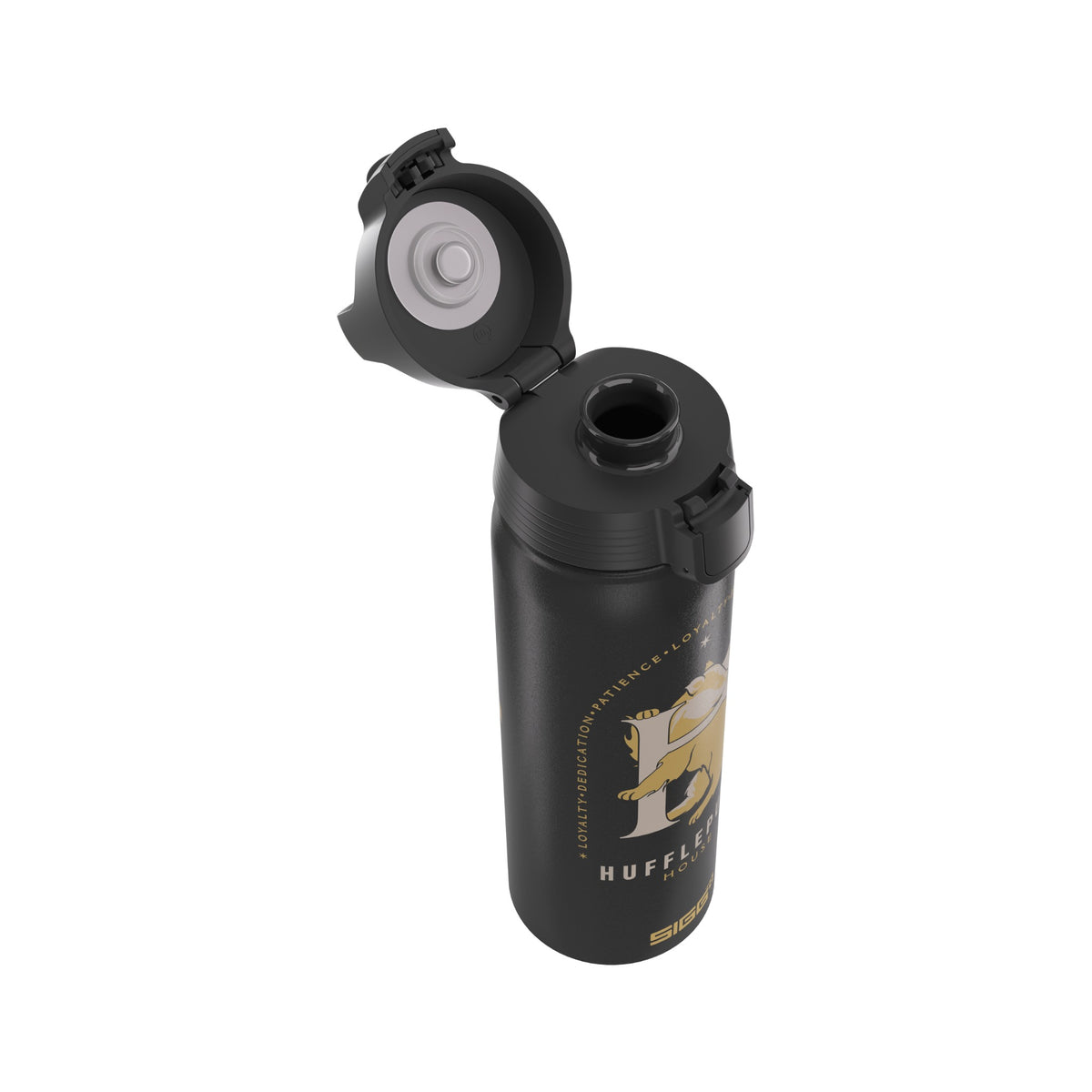 SIGG WMB ONE Hufflepuff 0,75 l alumiinipullo, korkki avattuna