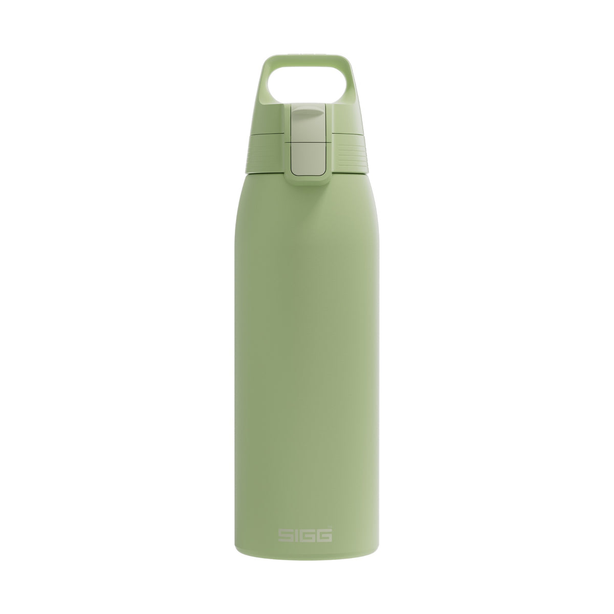 SIGG Shield One teräksinen juomapullo Eco Green 1,0 l, edestä, pullo täytettynä