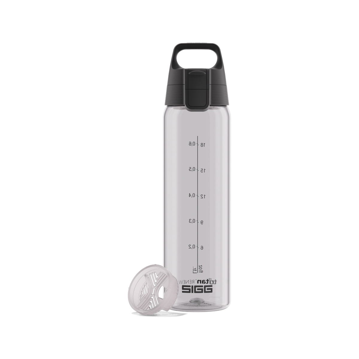 SIGG TOTAL COLOR ONE JUOMAPULLO - TRANSPARENT 0,75 l, edestä, pullo täytettynä