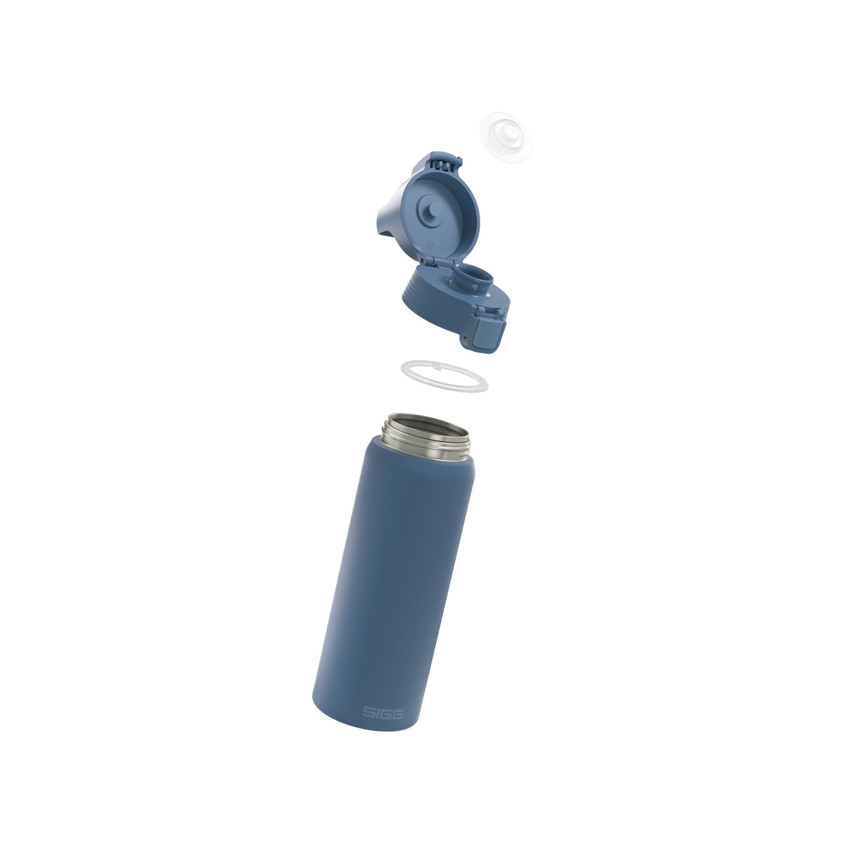 SIGG Shield One teräksinen juomapullo Deep Blue 0,75 l, osiin purettuna