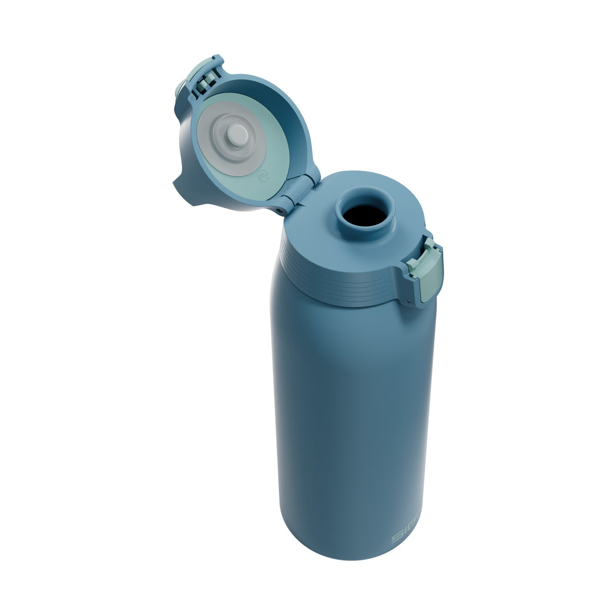 SIGG Shield One teräksinen juomapullo Blue Puya 1,0 l, korkki avattuna